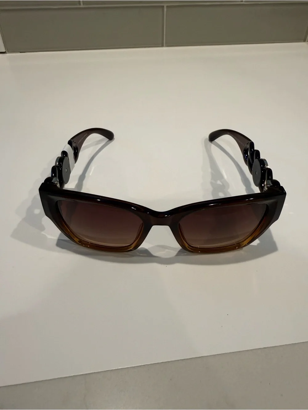 NEW Carolina Lemke Julia Brown Embellished Chain Sunglasses CL3329-02